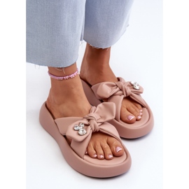 Flip-flops din piele de damă pe platformă roz GOE NN2N4109 5