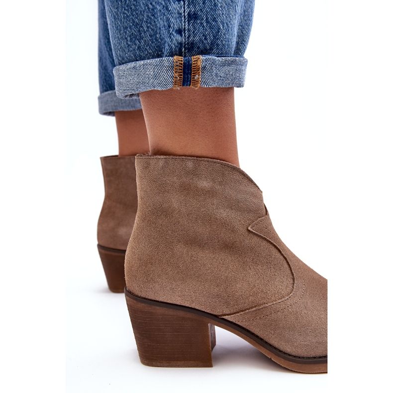 S.Barski Cizme de cowboy din piele intoarsa cu fermoar D&amp;A SN622-29 Bej Inchis 3