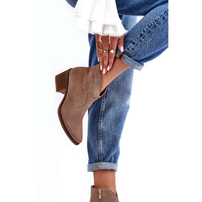 S.Barski Cizme de cowboy din piele intoarsa cu fermoar D&amp;A SN622-29 Bej Inchis 2