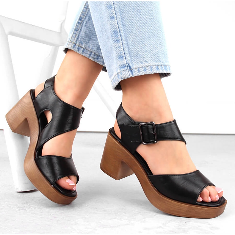 M. DASZYŃSKI Sandale negre de damă cu toc înalt și platformă M.Daszyński MR23117-1 negru 1