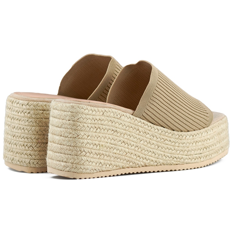 Flip-flops espadrile bej cu pană înaltă 1