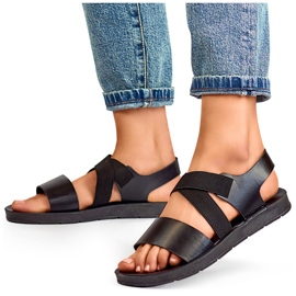 Sandale elastice negre, cu partea superioară montată și bandă elastică negru 2
