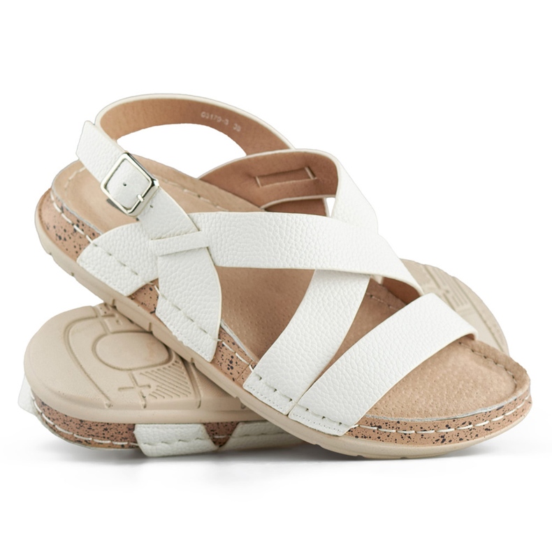 Sandale de dama albe cu brant din piele 1 Sandale de dama albe cu brant din piele 1