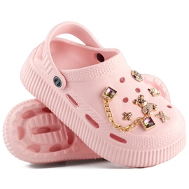 Șlapi roz cu talpă groasă și decorațiuni 1