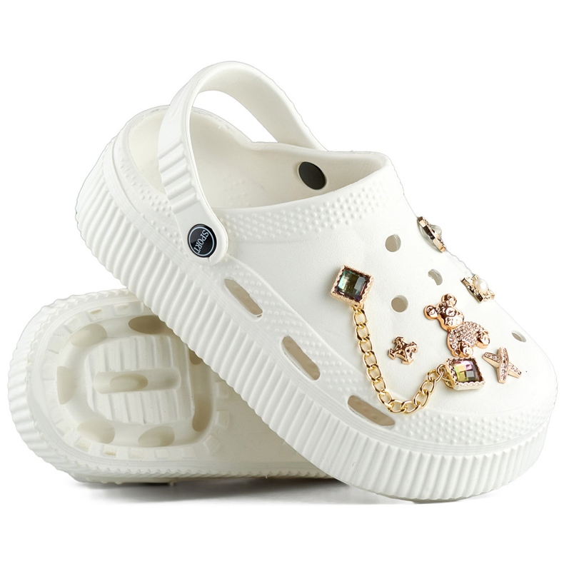 Flip-flops albi cu talpa groasa si decoratiuni 1