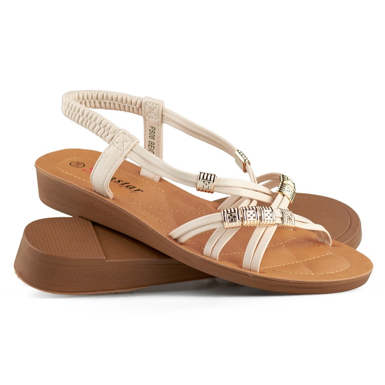 Sandale de dama bej cu decor auriu 1