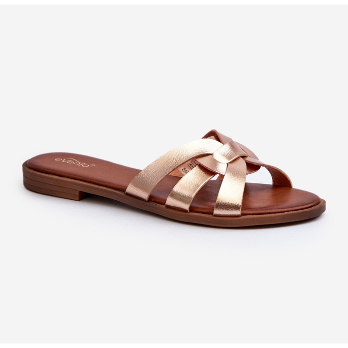 Flip-flops de damă cu toc plat din piele ecologică, Golden Rosalini de aur 1