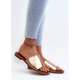 Flip-flops de damă din piele ecologică cu toc plat, Maliha auriu de aur 2