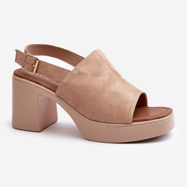 Vinceza Sandale dama din piele intoarsa ecologica cu platforma si toc inalt, bej Vatle 1