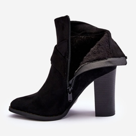 Botine De piele intoarsa Pe Toc Inalt Cu Catarama, Eftane Negru 2