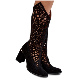 Lewski Shoes Cizme ajurate din piele intoarsa Pantofi Leski 3234 Negru 4