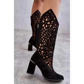 Lewski Shoes Cizme ajurate din piele intoarsa Pantofi Leski 3234 Negru 3