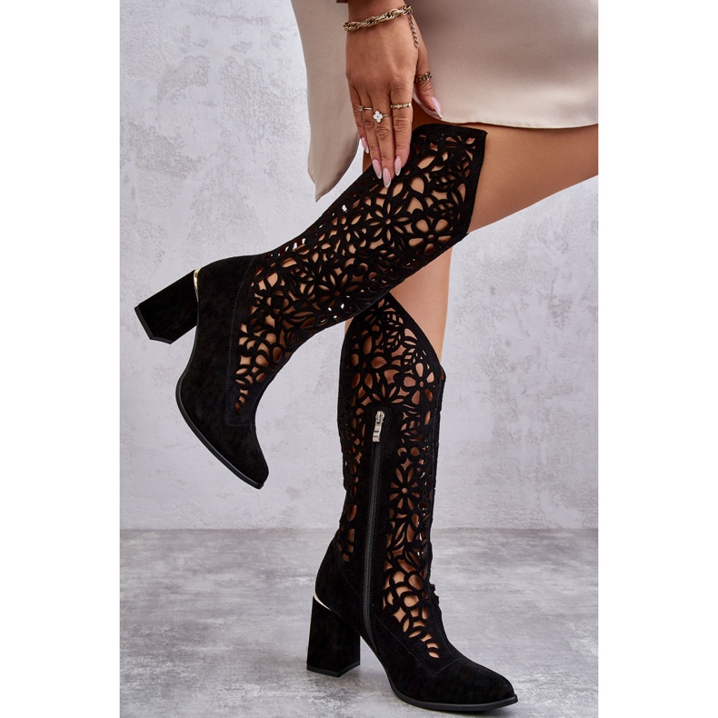 Lewski Shoes Cizme ajurate din piele intoarsa Pantofi Leski 3234 Negru 2