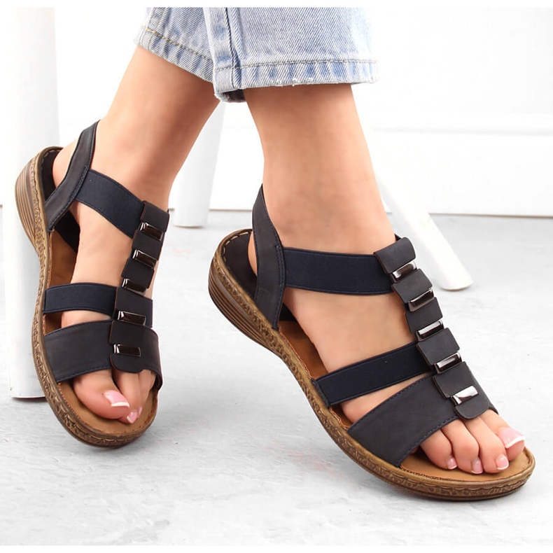 Sandale de damă slip-on cu benzi elastice, bleumarin eVento 4940 albastru 1