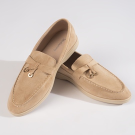 Mocasini de dama de piele intoarsa bej 1