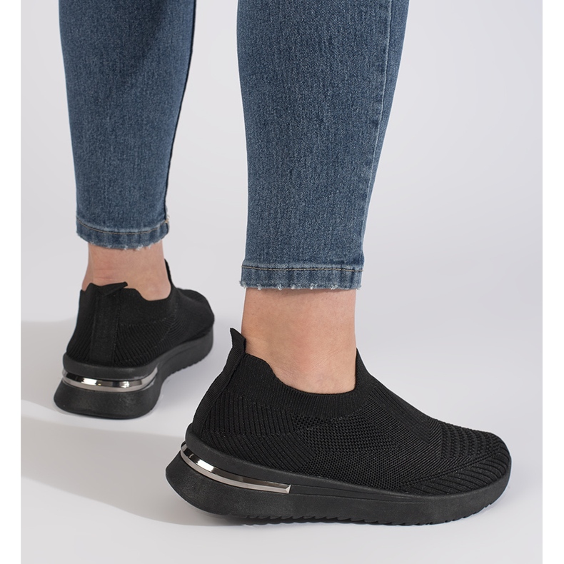 Tenisi negri cu slip-on negru 2