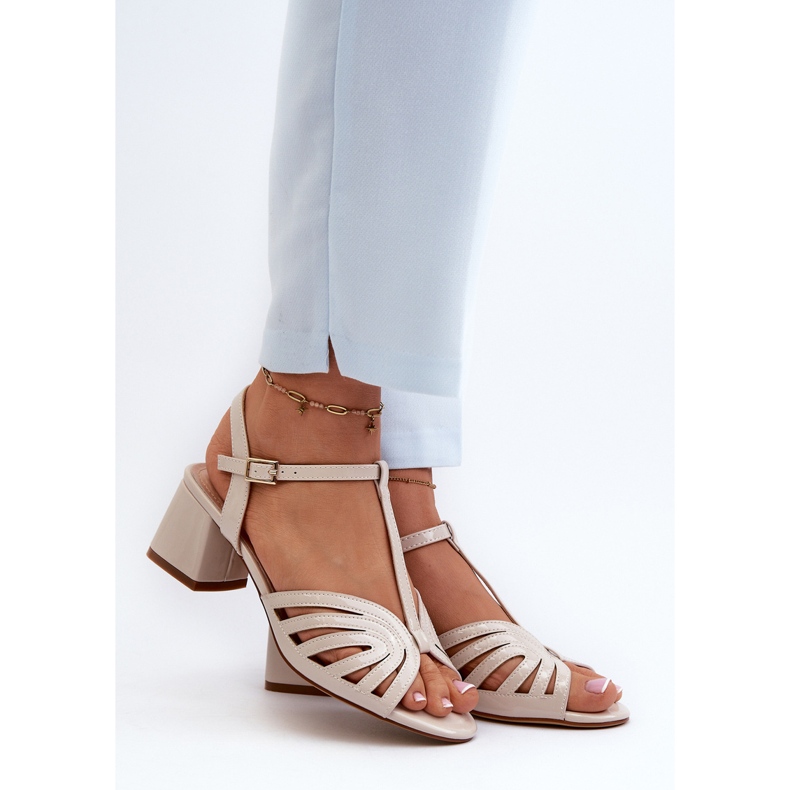 Sandale de damă cu toc înalt patentate Sergio Leone SK880 Bej 2