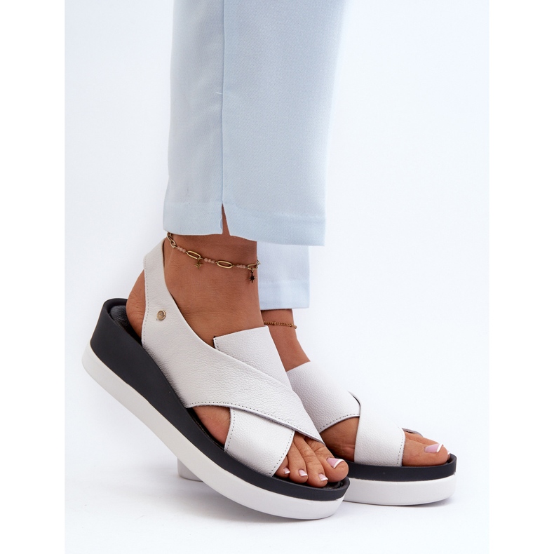 Sandale cu pană din piele Zazoo 40256, albe 2