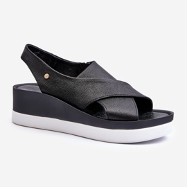 Sandale cu pană din piele Zazoo 40256, negre negru 2