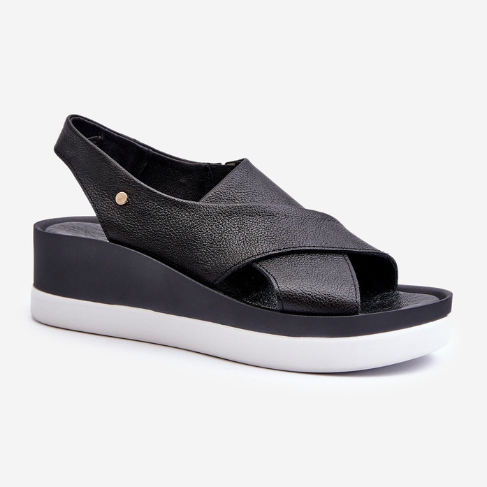 Sandale cu pană din piele Zazoo 40256, negre negru 2