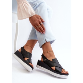 Sandale cu pană din piele Zazoo 40256, negre negru 1