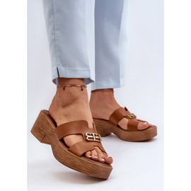 Zazoo 40412 Flip-flops eleganti de dama din piele cu decor auriu, maro 3