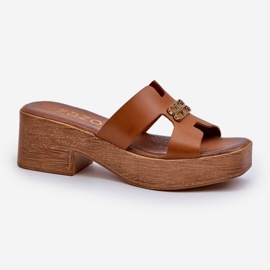 Zazoo 40412 Flip-flops eleganti de dama din piele cu decor auriu, maro 1