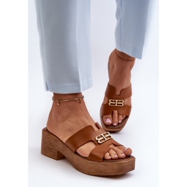 Zazoo 40412 Flip-flops eleganti de dama din piele cu decor auriu, maro 4