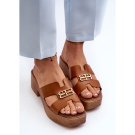 Zazoo 40412 Flip-flops eleganti de dama din piele cu decor auriu, maro 5