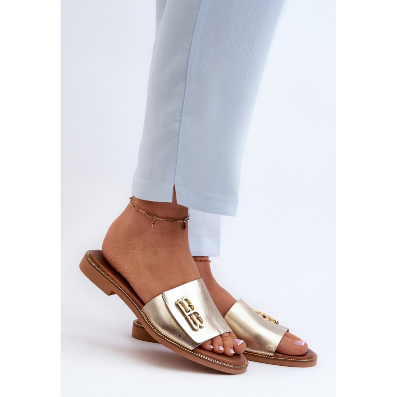 Zazoo 40384 Flip-flops eleganti din piele pentru femei, aurii de aur 2