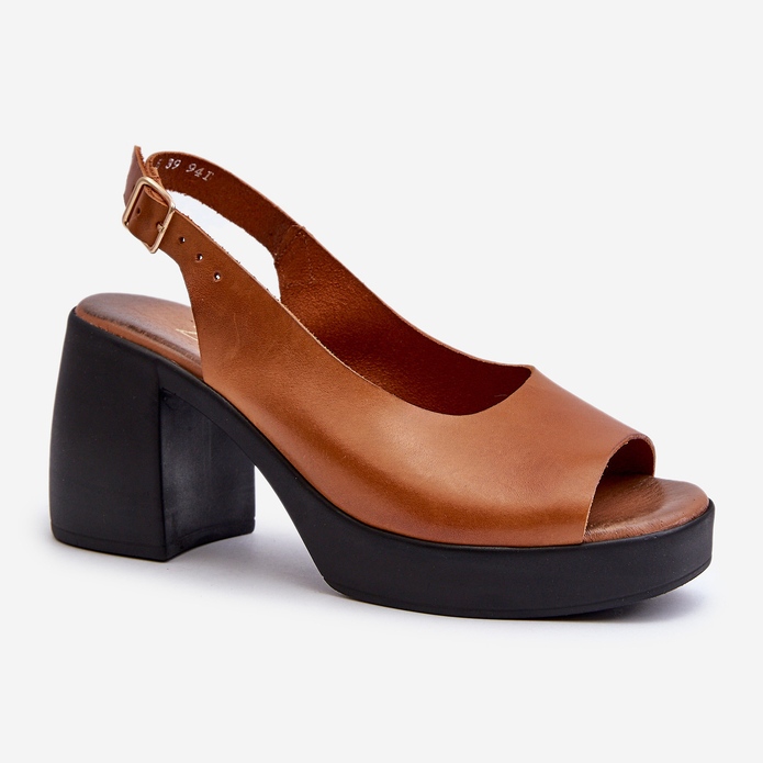 Sandale din piele maro Zazoo 40376 cu tocuri înalte masive 1