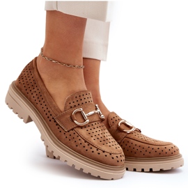 Bellucci Mocasini Ajurat Dama Cu Decorat Camel maro 4