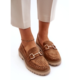 Bellucci Mocasini Ajurat Dama Cu Decorat Camel maro 3