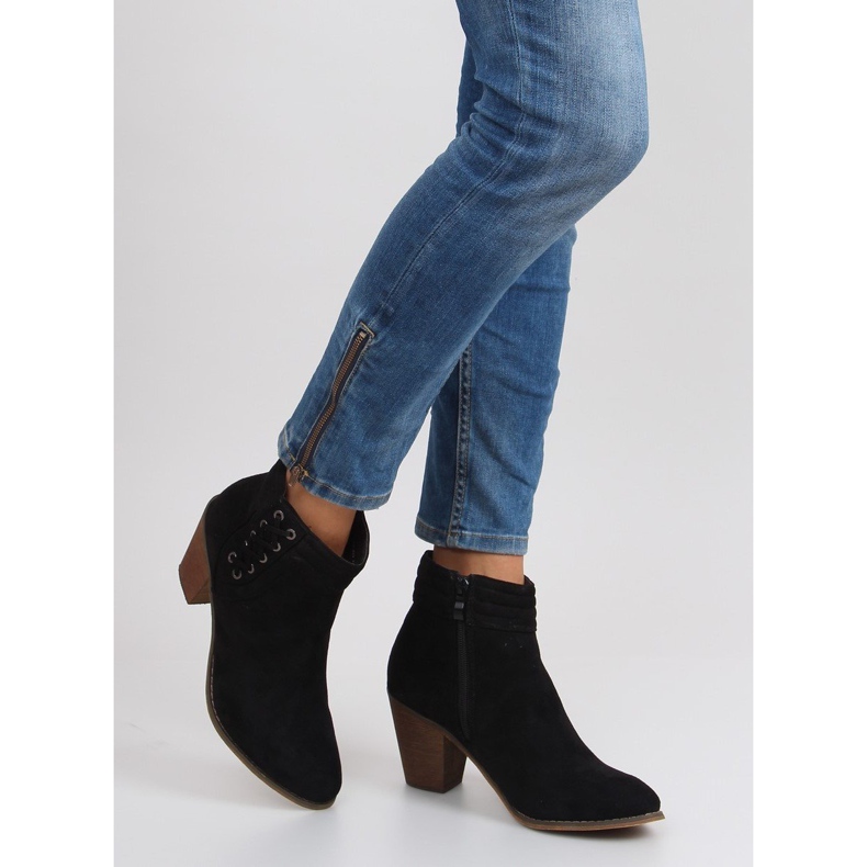 Cizme de piele intoarsa cu toc inalt 99-266 negre negru 2