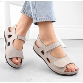 Sandale de dama din piele cu velcro, gri deschis T.Sokolski L24-158 1