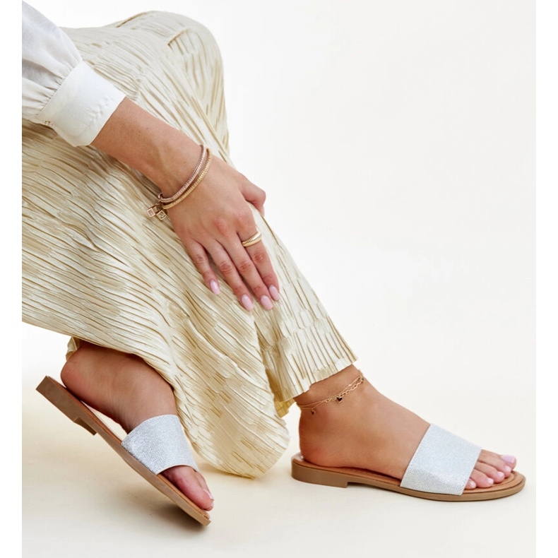 Șlapi Anilsa argintii strălucitori 1