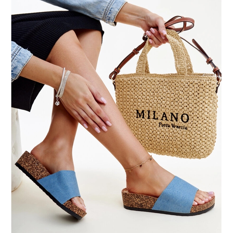 Flip-flops albastru cu pană din plută Naifene 1