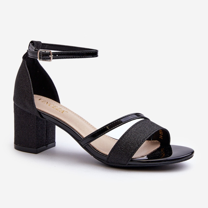 Vinceza Sandale cu toc mic pentru damă cu sclipici Ploemis negre negru 1 Vinceza Sandale cu toc mic pentru damă cu sclipici Ploemis negre negru 1