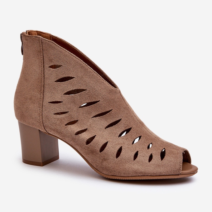 Jezzi Botine Damă Ajurate Din piele intoarsa Eco Pe Toc Inalt Cu Degete Deschise Bej Timalre 1