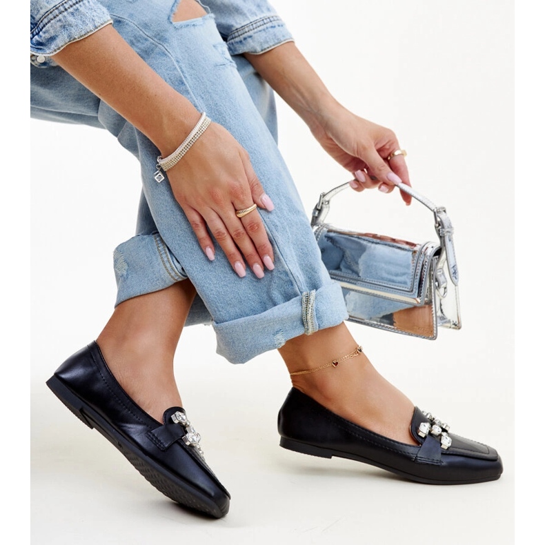 Mocasini negri cu cataramă Mali din zirconiu negru 1