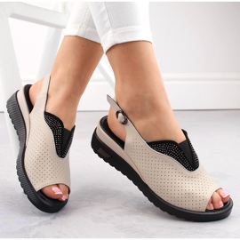 Sandale cu pană ajurata din piele bej Filippo DS6145 1