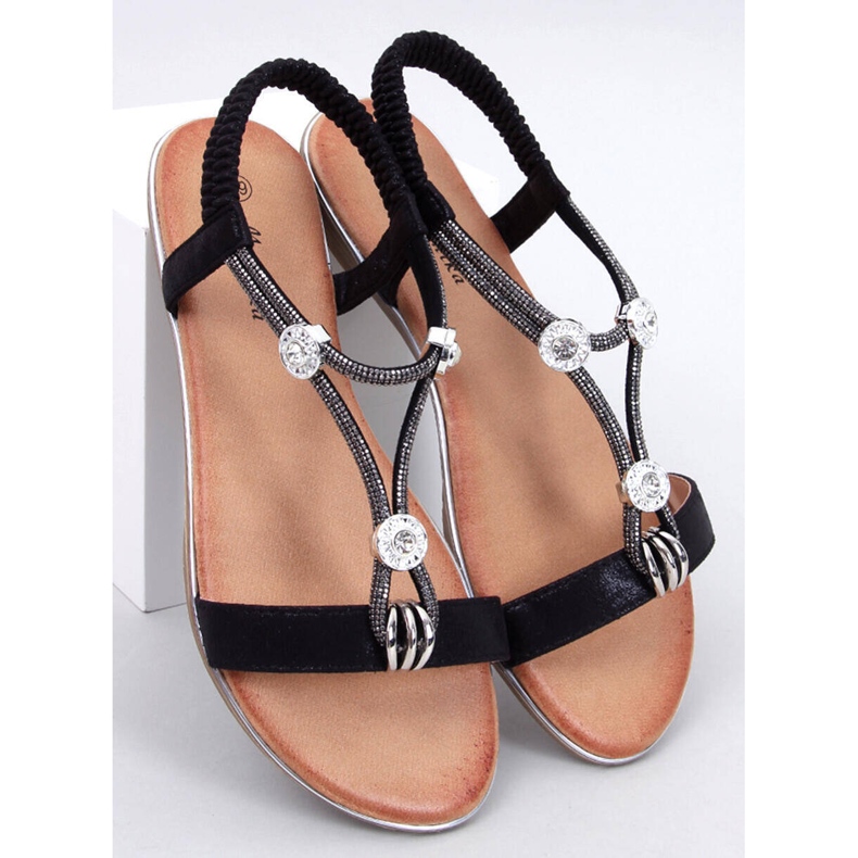 Sandale Hesna Black cu zirconi negru 1 Sandale Hesna Black cu zirconi negru 1