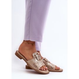 Flip-flops eleganti strălucitori pentru damă, cu decor S.Barski KV27-032 Aur de aur 2