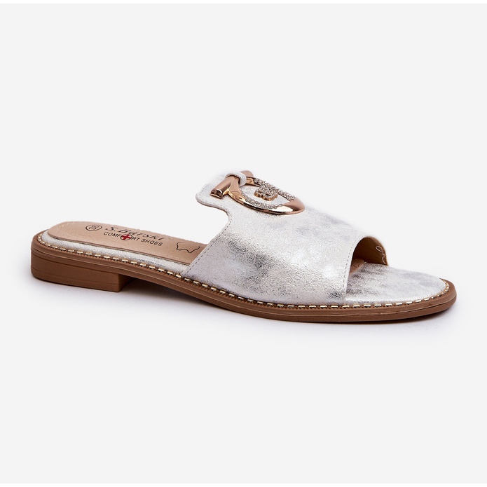Flip-flops eleganti strălucitori pentru damă, cu decor S.Barski KV27-032 argintiu 1