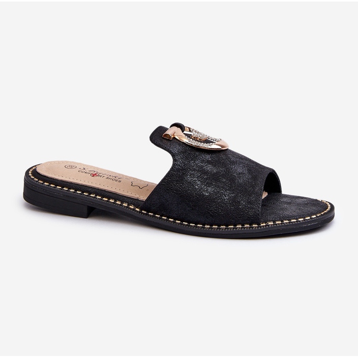 Flip-flops de damă, strălucitori și eleganti, cu decor S.Barski KV27-032 negru 1