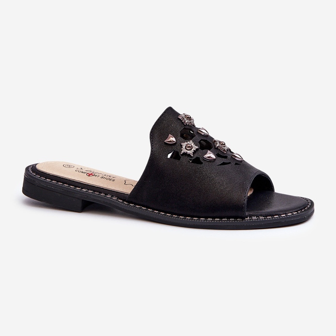 Slapi Damă Strălucitoare Cu Decorații S.Barski KV27-063 Negru 1