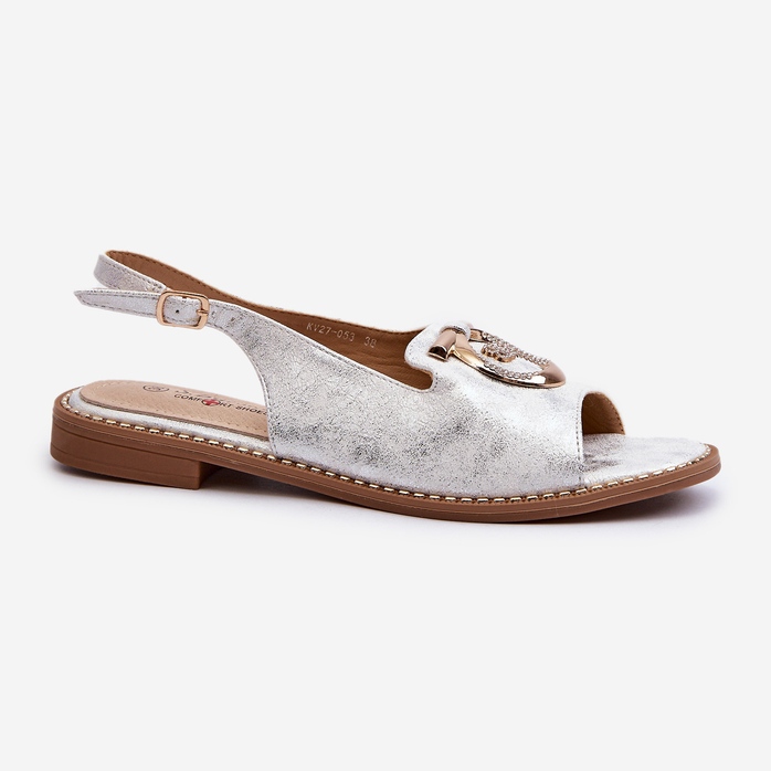 Sandale elegante de damă cu decorațiuni aurii pe tocuri plate, argintii S.Barski KV27-053 1