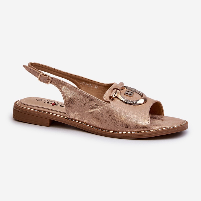 Sandale elegante de damă cu decorațiuni aurii pe tocuri plate, auriu roz S.Barski KV27-053 de aur 1