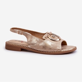 Sandale elegante de damă cu decorațiuni aurii pe tocuri plate, aurii S.Barski KV27-053 de aur 1