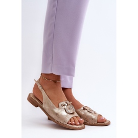 Sandale elegante de damă cu decorațiuni aurii pe tocuri plate, aurii S.Barski KV27-053 de aur 2